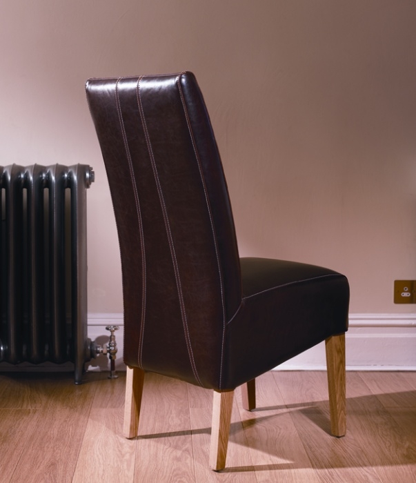 Dark Brown Leather Dining Chairs - Pair