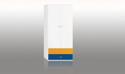 2 door 2 draw wardrobe - White Blue and Orange