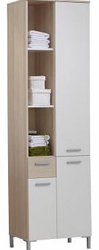 FMD Tall Bathroom Cabinet Lerida 4, 54.5 x 197 x 33 cm, Ash Tree/ White