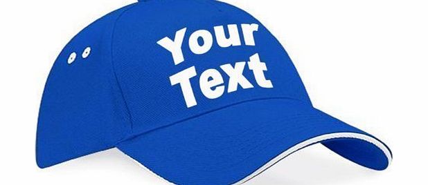 PERSONALISED 2 TONE BASEBALL FASHION CAP ( UNISEX - Bright Royal / White ) NEW PREMIUM CUSTOM HAT - Your Text logo design workwear designer Mens Womens Ladies Two Beechfield Sports Adult Work Classic 