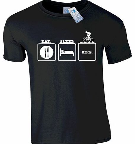 EAT SLEEP BIKE (L - BLACK) NEW PREMIUM T SHIRT - mountain bmx cycyle pedal cycling helmet Slogan Funny Novelty Vintage retro top clothes Unisex Mens Ladies Womens Girl Boy Loosefit tshirt shirts tshir