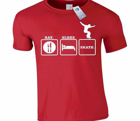 EAT SLEEP SKATE (S - RED) NEW PREMIUM T SHIRT - skateboard street gear wheeles pads knee elbow helmet Slogan Funny Novelty Vintage retro top clothes Unisex Mens Ladies Womens Girl Boy Loosefit tshirt 