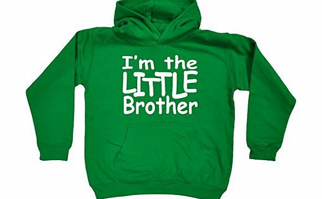 KIDS - IM THE LITTLE BROTHER HOODIE (S-Age-5-6 - KELLY GREEN) NEW PREMIUM - cool cute baby toddler Slogan Funny Novelty Nerd Vintage retro top clothes Unisex Children Child Girl Boy Sweatshirt Hoody H