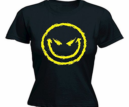 LADIES EVIL SMILEY FACE (XL - BLACK) NEW PREMIUM FITTED T-SHIRT - slogan funny clothing t shirt joke novelty vintage retro top ladies womens girl women tshirt tees tee t-shirts shirts fashion urban co