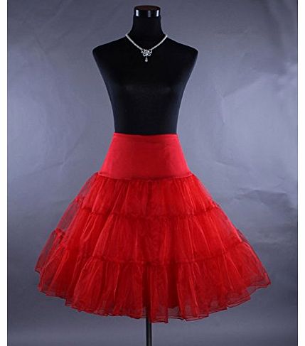 FONR 50s VINTAGE ROCKABILLY NET PETTICOAT SKIRT,26`` Length (18, red)