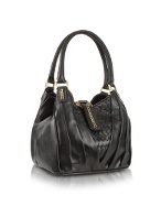 Black Woven Genuine Leather Bucket Bag