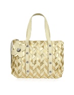 Ivory and Gold Italian Woven Leather Mini Handbag