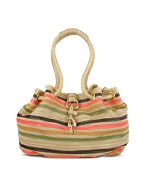 Multicolor Leather Striped Suede Bucket Bag