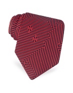Fornasetti Labirinto - Red Geometric Lines Logoed Printed Silk Tie