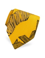 Fornasetti Ocher Pasta Printed Silk Tie
