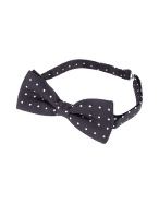 Black and White Medium Polkadot Pre-Tied Silk Bowtie