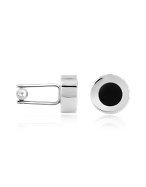 Black Enamel Disc Silver Plated Cuff Links