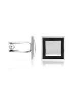 Black Enamel Frame Silver Plated Cuff Links