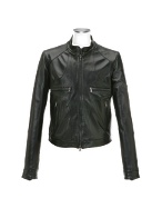 Black Italian Leather Motorcycle Zip Jacket