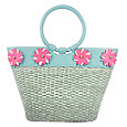 Capaf Floral Blue Wicker & Leather Bucket Bag