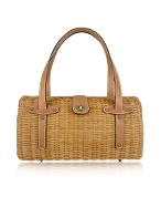 Capaf Line Light Brown Wicker and Leather Barrel Bag