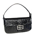 Forzieri Crocodile Stamped Leather Baguette Handbag