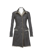 Dark Brown Embroidered Washed Leather Coat