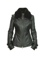 Detachable Fur Collar Black Leather Motorcycle Jacket