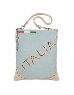 Embellished Light Blue Denim and Leather Tote Shoulder Bag