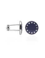 European Flag Silver Plated Round Cuff links