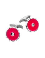 Red Enamel Engraved Sterling Silver Diamond Cuff Links