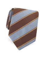 Forzieri Gold Line- Blue and Brown Regimental Twill Silk Tie