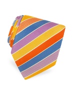 Forzieri Gold Line- Multicolor Bands Woven Silk Tie