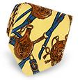 Forzieri Lemon Yellow Ornamental Belts Printed Twill Silk Tie