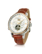 Men` Brown Croco Strap Automatic Date Watch