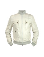 Men` Cream Multi-Pocket Zip Bomber Jacket