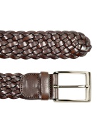 Mens Dark Brown Woven Leather Belt