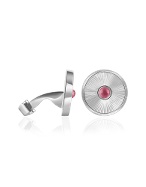 Forzieri Pink Tourmaline Cabochon Stone Sterling Silver Round Cufflinks