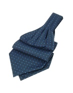 Forzieri Polkadot Pattern Dark Blue Twill Silk Ascot