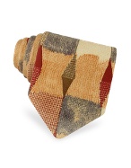 Forzieri Red and Tan Patchwork Printed Silk Tie