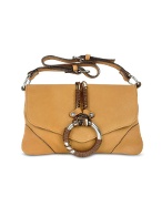 Ring - Camel Stone Washed Leather Flap Shoulder Bag