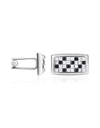 Forzieri Swarovski Crystal Checked Silver Plated Cuff Links