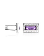 Forzieri Swarovski Crystal Framed Silver Plated Cuff Links