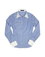 Forzieri White and Blue Pencil Stripe Cotton Blouse