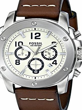 Fossil Fall 2014 FS4929 45mm Stainless Steel Case Brown Calfskin Glass Mens Watch