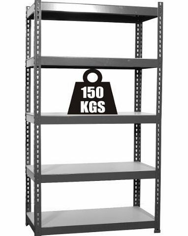 FoxHunter 1 x 5 Tier Super Strong Heavy Duty Metal Shelving Racking 1500H 700W 300D 150kg Capacity Per Shelf Black For Garage Workshop Warehouse Shed Storage