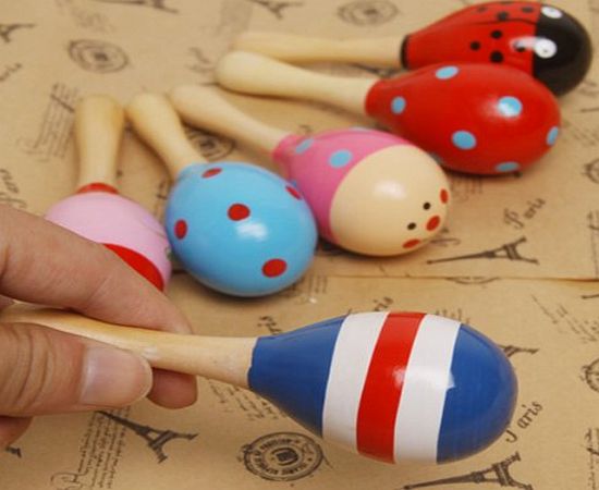 Foxnovo Funny Children Kids Wooden Maraca Rattle Shaker Musical Instrument Educational Toy (Random Color amp; Pattern)