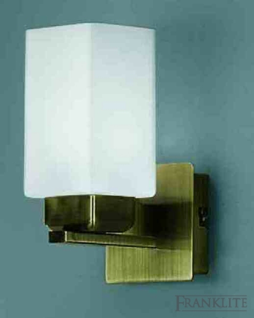 Brushed bronze finish 1 light wall bracket with square matt opal glass.