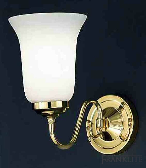 Genuine polished brass wall bracket with flared opal glass.