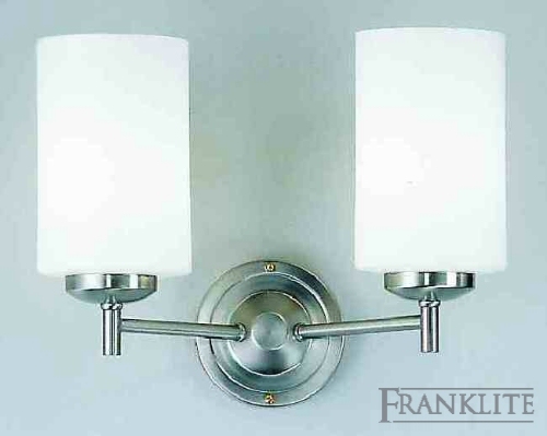 Franklite Matt nickel finish 2 light bracket with matt opal cylinder glasses.