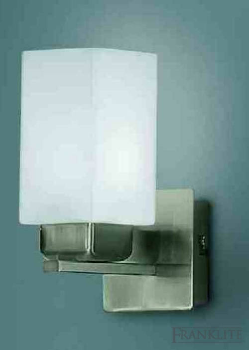 Franklite Satin nickel finish 1 light wall bracket with a square matt opal glass.