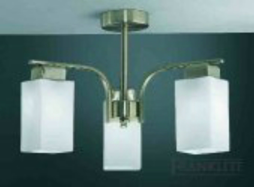 Franklite Satin nickel finish 3 light fitting with square matt opal glasses.