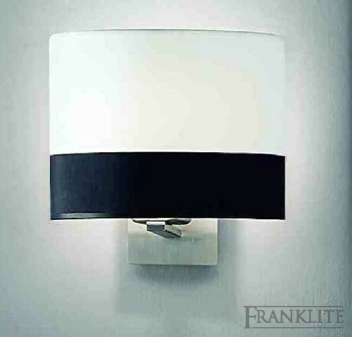 Franklite Satin nickel wall bracket with black and white half drum shade