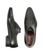 Fratelli Borgioli Handmade Black Eel Leather Wingtip Dress Shoes