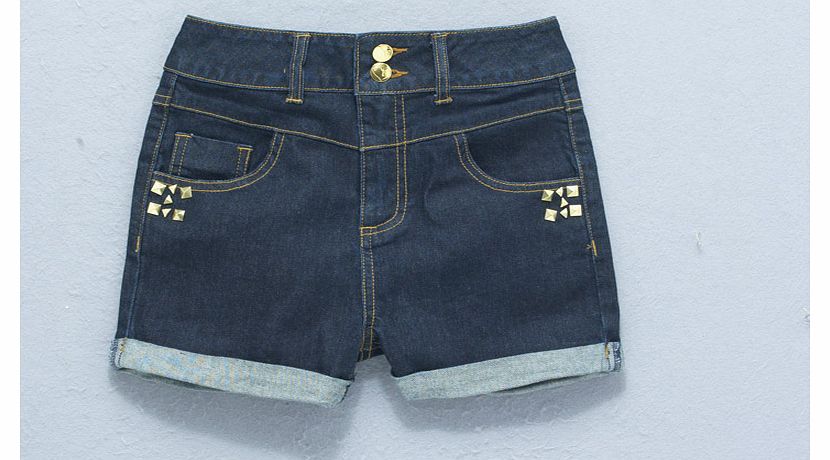 Girls High Waisted Studded Denim Shorts